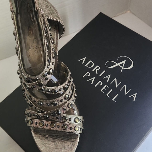 Adrianna Papell strappy heels sz 6 neww/ box gun metal studded platform ret$128 - Picture 8 of 10